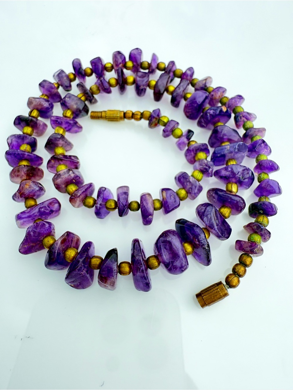 Purple Amethyst Chip Bead Necklace with Gold Accent Beads